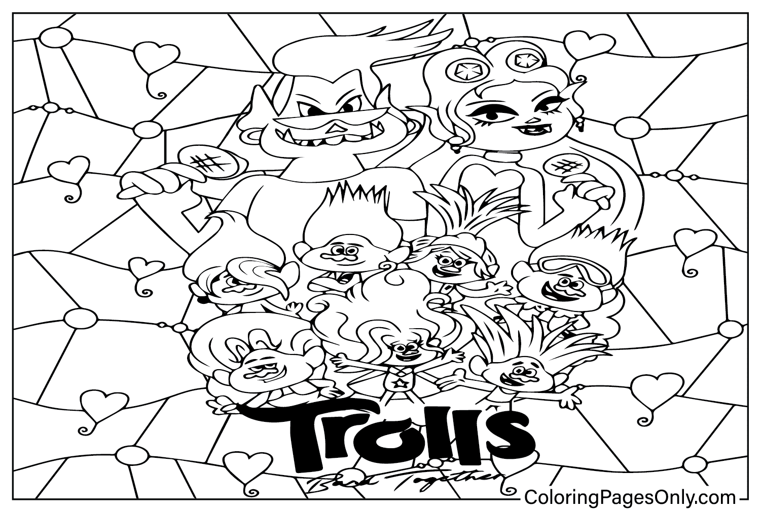 Plansa de colorat cu Trolls Band Together 4 29